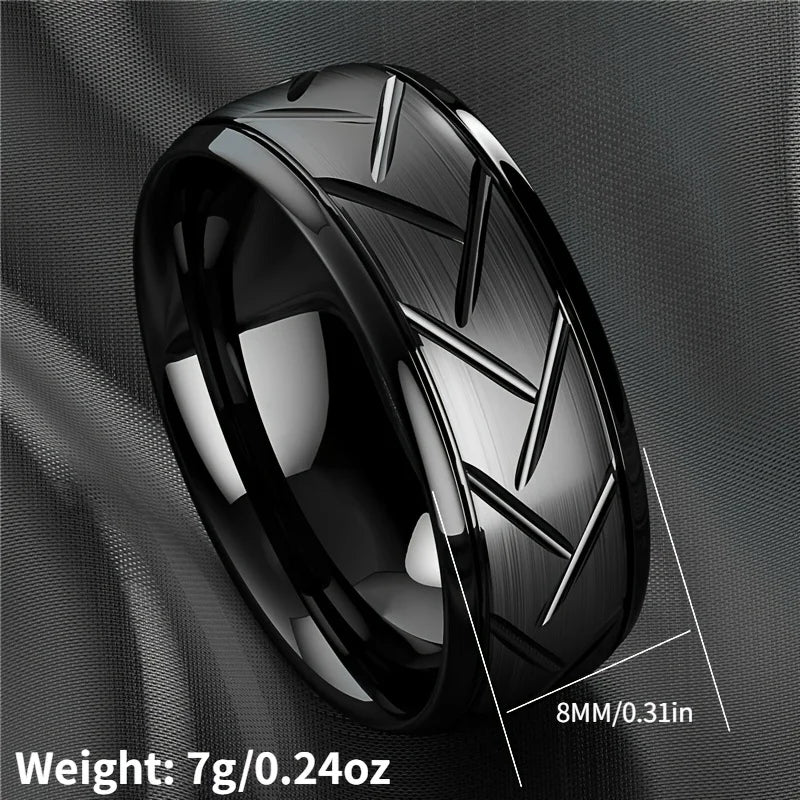 Fashion Stainless Steel Black Ring Stylish Simple Men's Black Wire Groove Tire Ring Artificial Jewelry Lover Gift