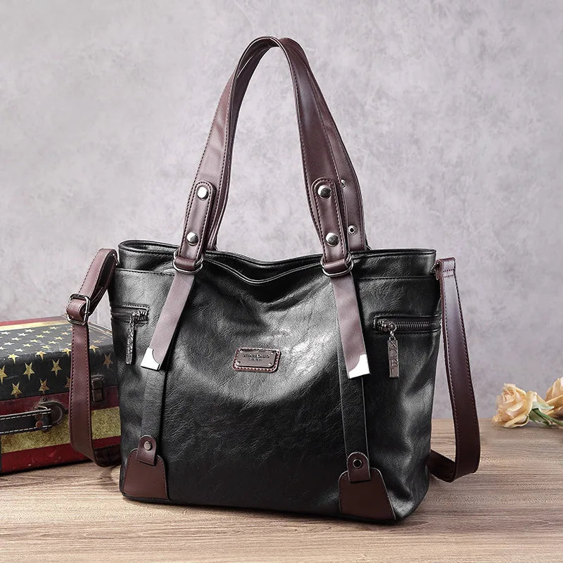 Large Handbags for Women Vintage Faux Leather Tote Bag Ladies Trend 2024 Designer Luxury Bag Black Brown Wine Red Blue Green New