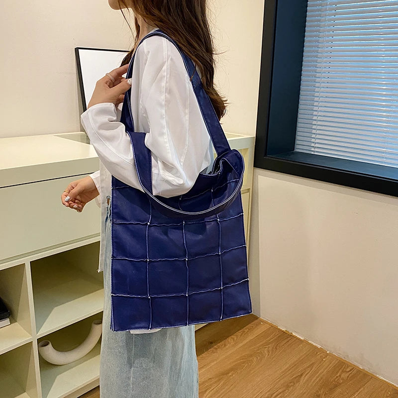 Ladies Handbag Women Vintage Bag Large Capacity Female Bag Brand Designer Plaid Shoulder Bag Soft Leather Top Handle Tote Bags
