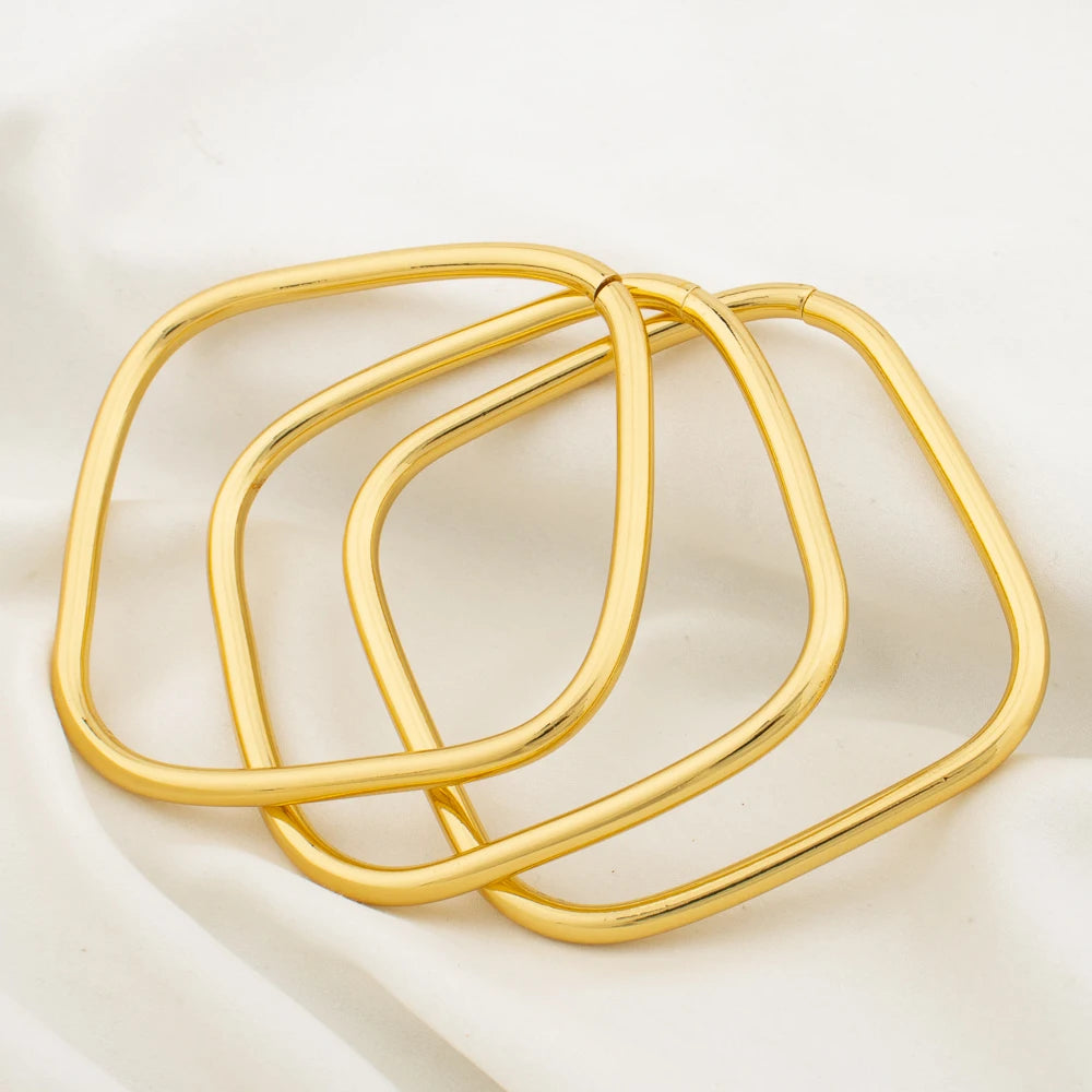 Trendy Round Square Bangles for Women Stainless Steel Dubai Gold Color Charm Bracelets Female Wedding Jewelry Accessories Gifts