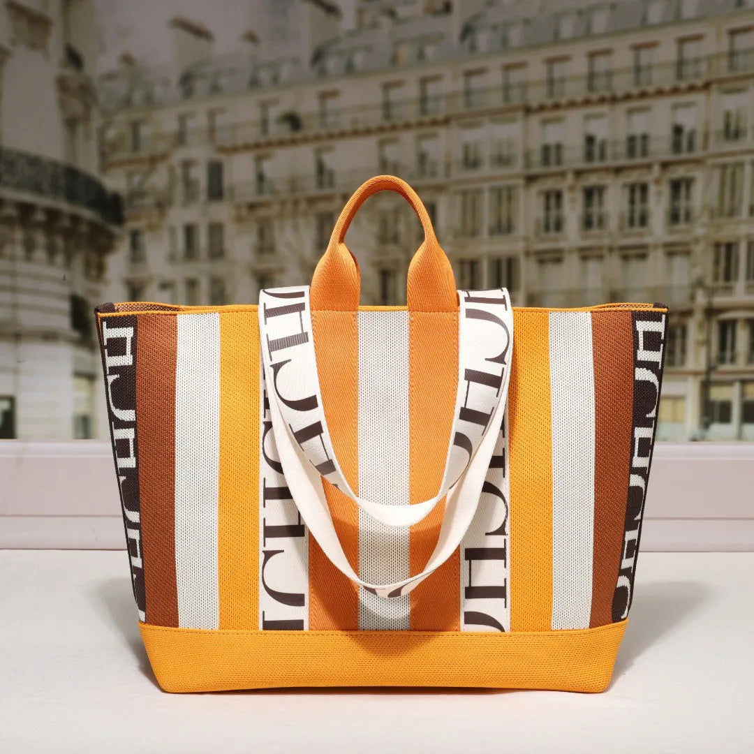 CH Classic Ladies Crossbody Bag Large Capacity Commuter Style Ladies Tote Bag Simple Stripe Design Ladies Shoulder Bag Letters