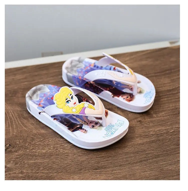 Disney Children's Flip-Flop Summer Indoor Cartoon Girl Mickey Mouse Sandals Princess Girl Slippers Pink Blue Shoes Size 24-35