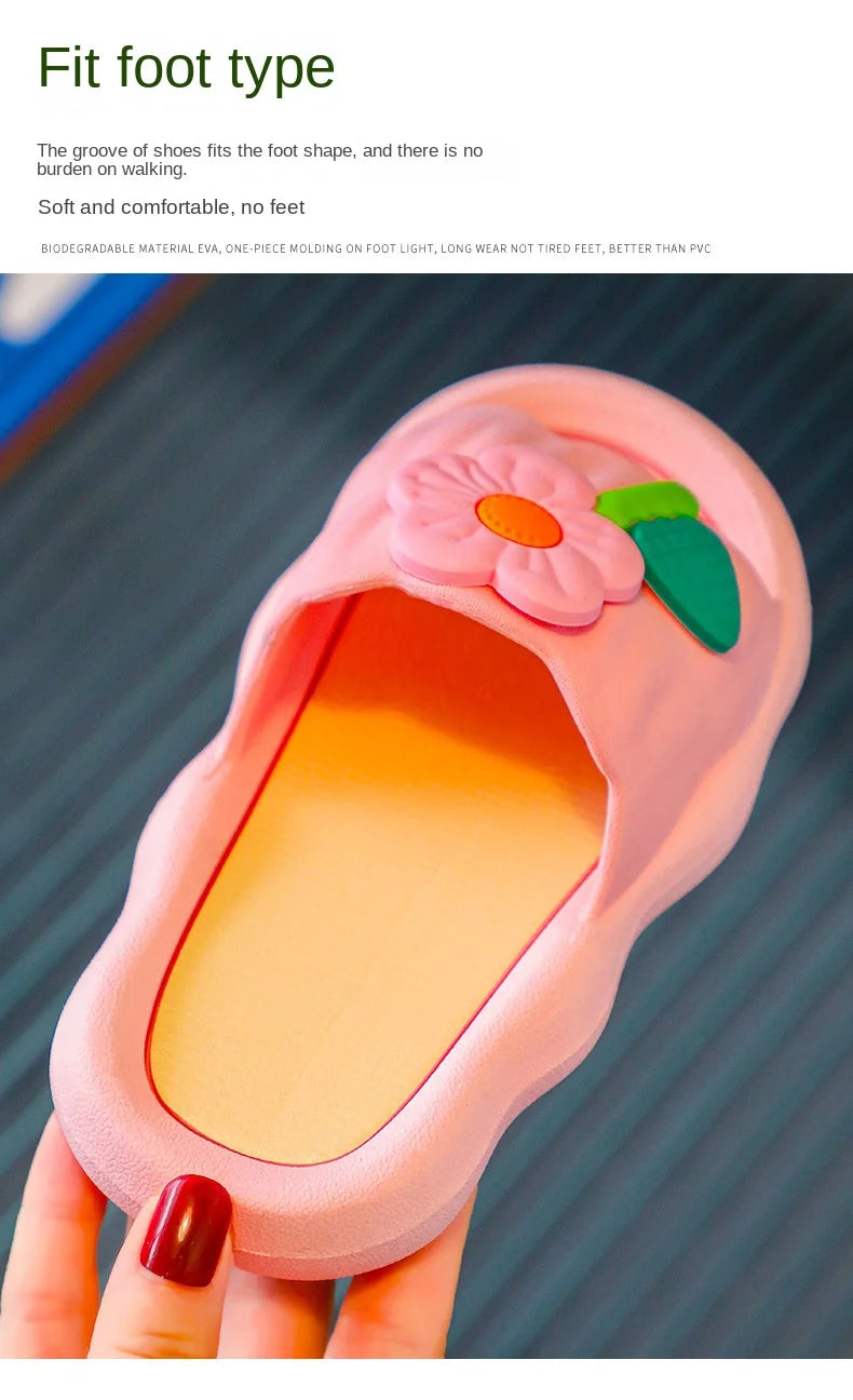 2024 Summer New Cartoon Girl Slippers Soft Sole Home Shoes Anti Slip Sandals Flower Kid Shoes Flip Flops