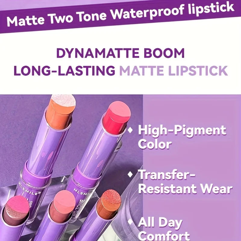 Lipstick with Two Tones, Hydrating & Shimmer Lipstick, Matte Gradient Color Long-Lasting Makeup Lipstick, Waterproof Lipstick