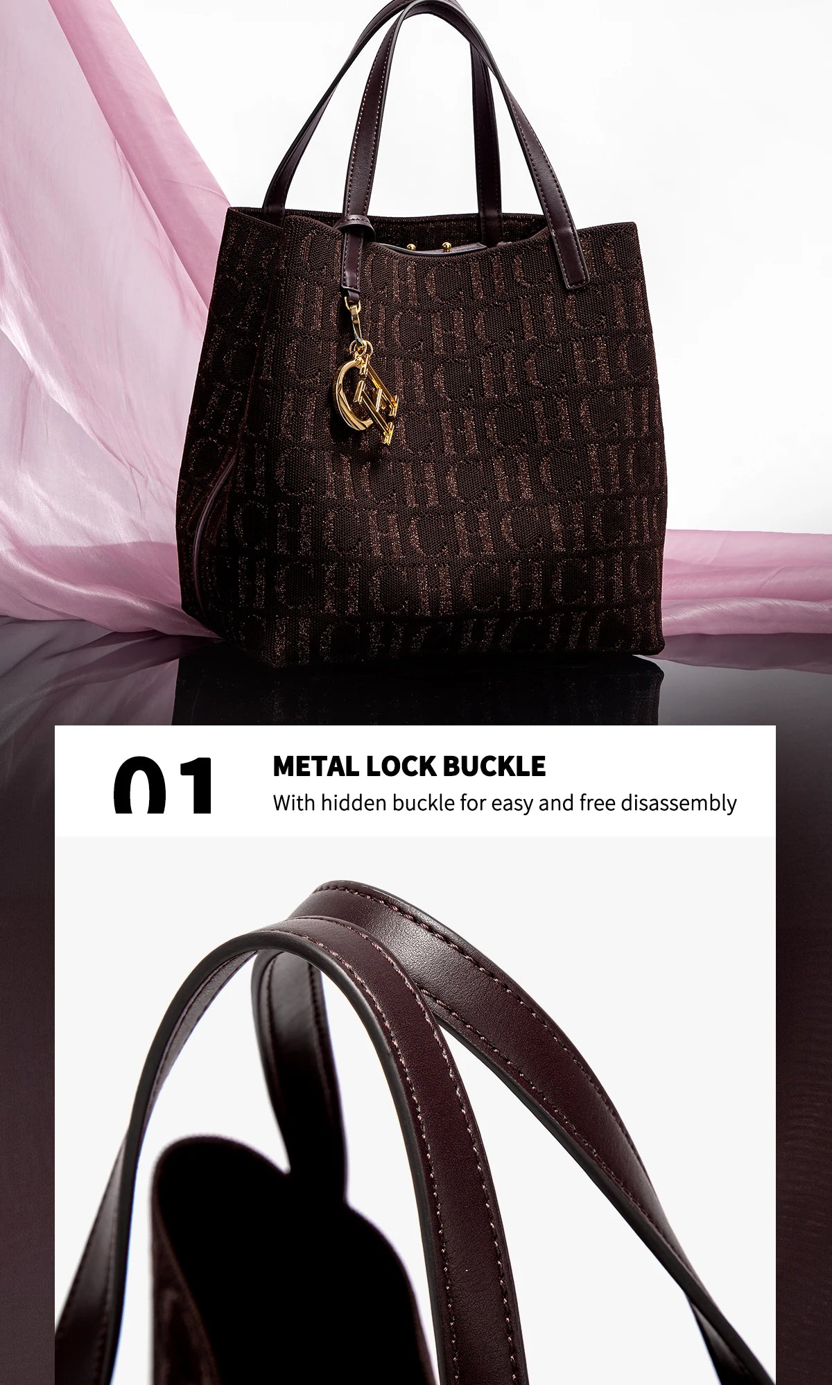 CH Ladies Shoulder Bag Simple Solid Colour Letter Print Design Ladies Tote Bag Large Capacity Daily Commuter Bag Ladies Crossbod