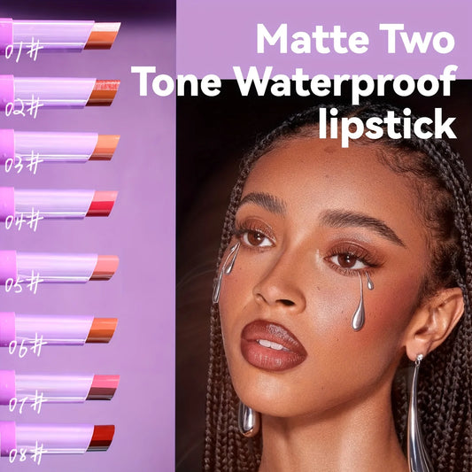 Lipstick with Two Tones, Hydrating & Shimmer Lipstick, Matte Gradient Color Long-Lasting Makeup Lipstick, Waterproof Lipstick
