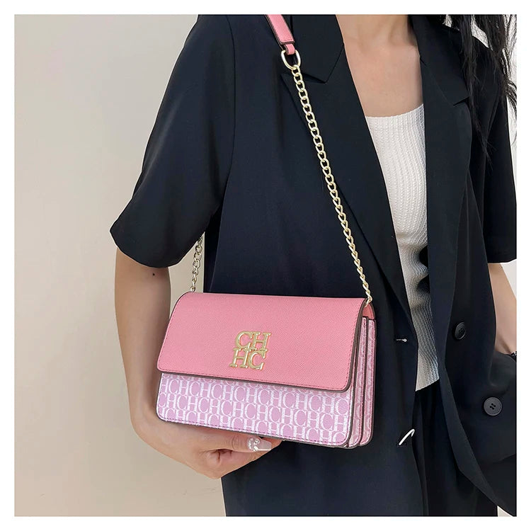 CH Multi Embossed Ladies Handbag Classic Ladies Crossbody Bag Ladies Shoulder Bag Fashion Luxury Brand Pure Color Design