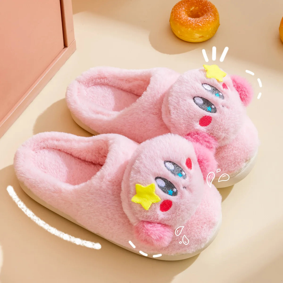 Japanese Anime Kawaii Kirby Girl Slippers Warm Home Indoor Shoes Floor Cute Slipper Female Shoes Flat Non-slip Winter