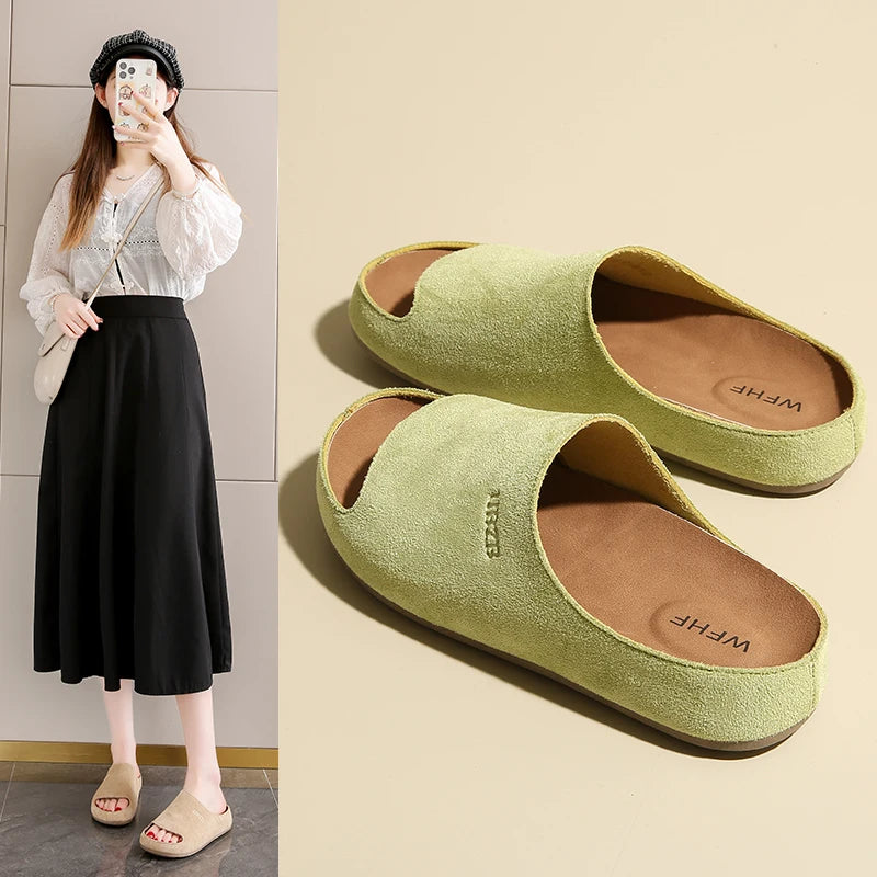 Women's Slippers Casual Slides Plat Slippers Closed Toe Round Toe Suede Clog Sandals Autumn New Retro Solid Color Fashion Shoes