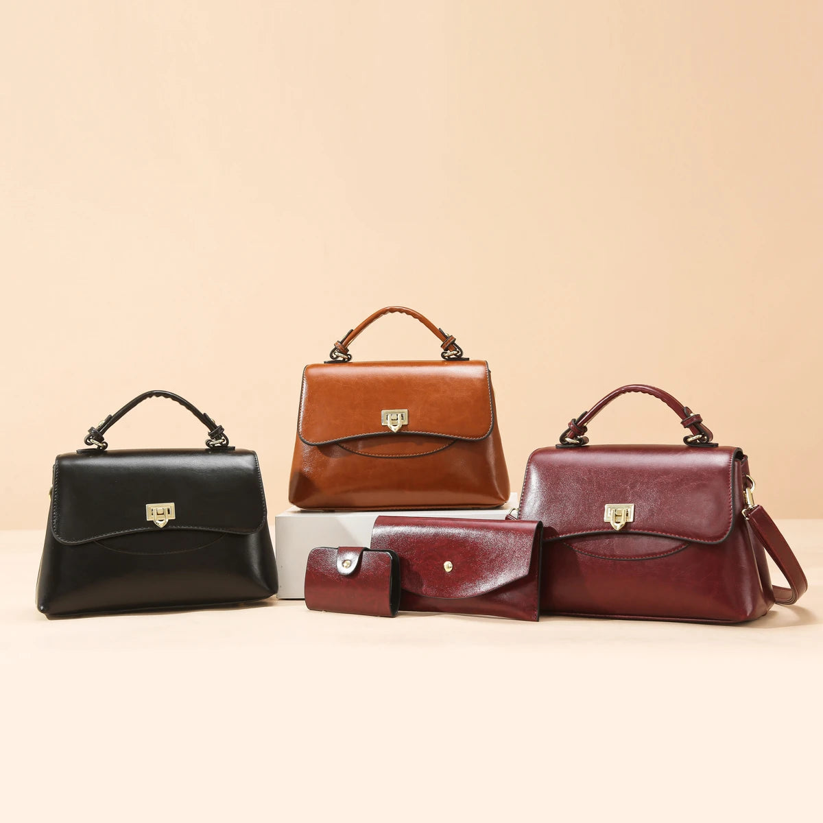ladies handbags. Luxury 3-Piece PU Leather Women's Bag Set - Shoulder/Crossbody/Tote, Waterproof & Durable, Multi-Color Options