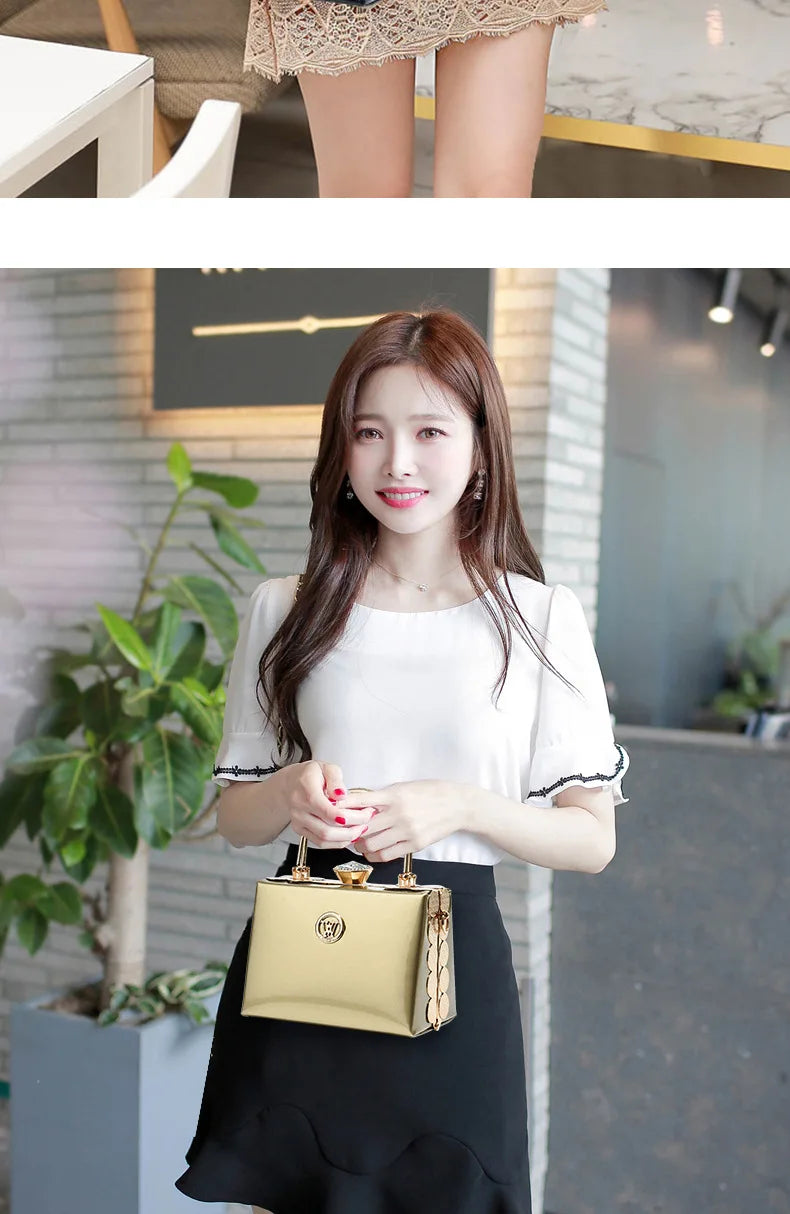 Quality Luxury Lady Messenger Bag Diamond Ladies Handbags Patent Leather Ladies Shoulder Bag Ladies Clutches Wedding Party Bags