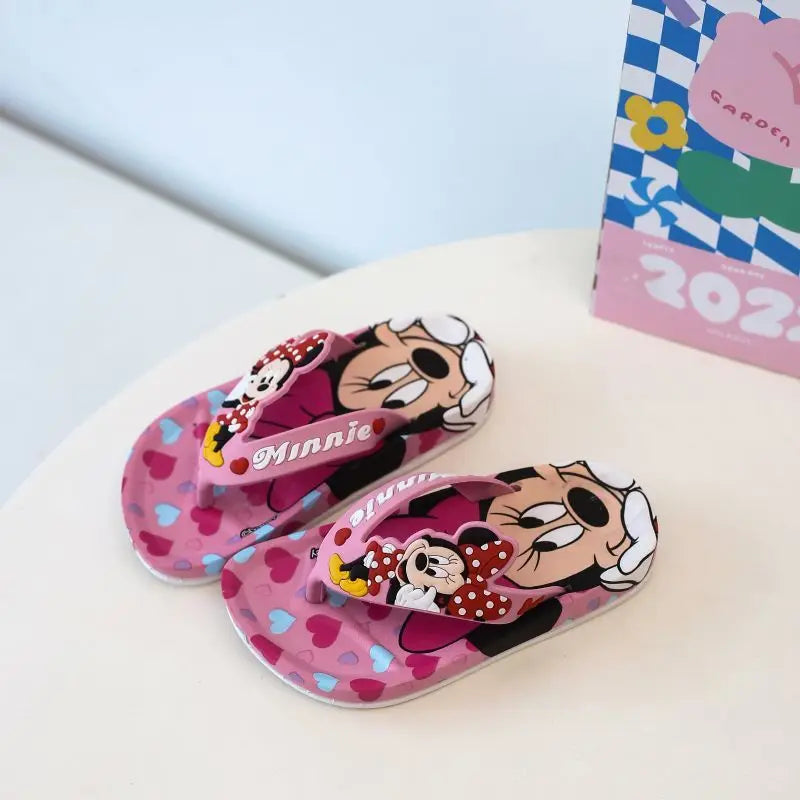 Disney Children's Flip-Flop Summer Indoor Cartoon Girl Mickey Mouse Sandals Princess Girl Slippers Pink Blue Shoes Size 24-35