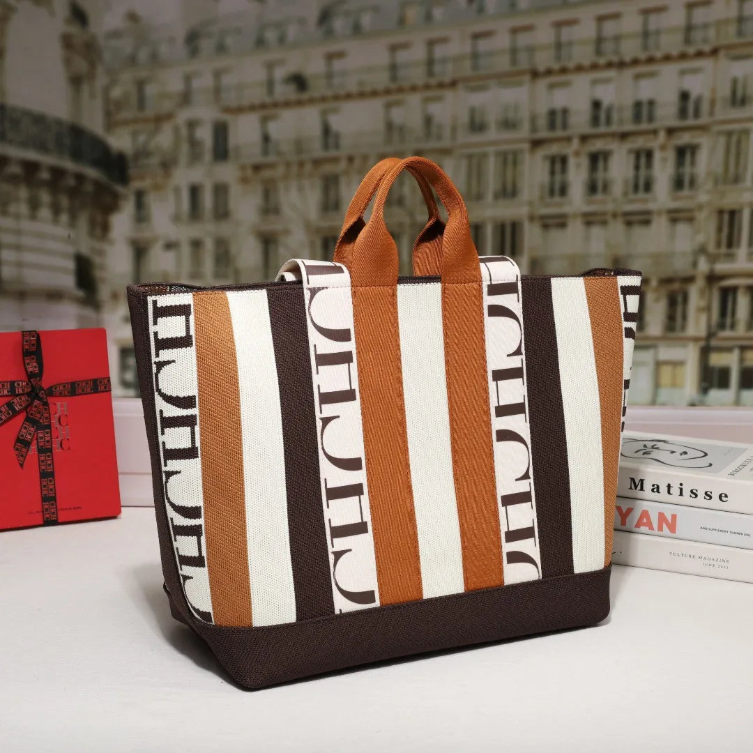 CH Classic Ladies Crossbody Bag Large Capacity Commuter Style Ladies Tote Bag Simple Stripe Design Ladies Shoulder Bag Letters