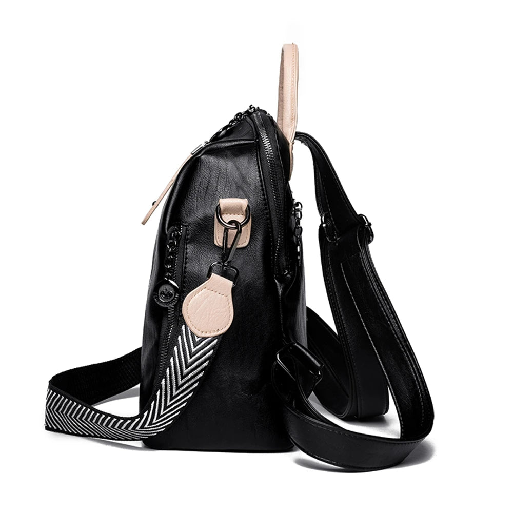 Panelled High Quality Leather Ladies Backpack Multifunctional Double Zipper Ladies Travel Backpack Fashion Ladies Shoulder Bag