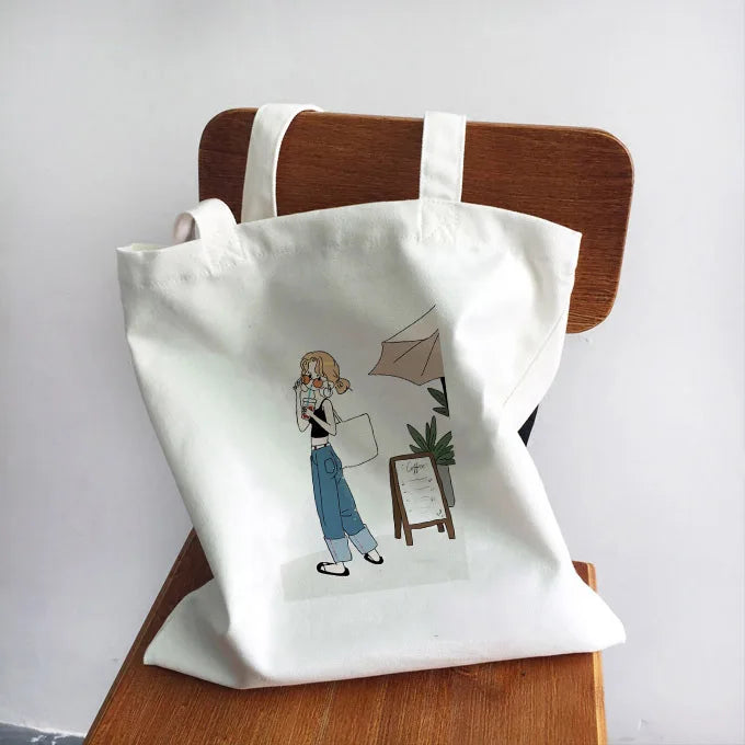Ladies Handbags Girl Power Quotes Canvas Tote Bag Shopping Travel Women Eco Reusable Shoulder Shopper Bags High Capacity