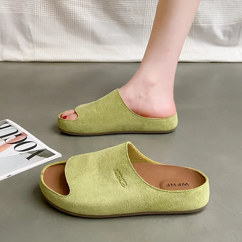 Women's Slides Plat Slippers Casual Closed Toe Round Toe Suede Clog Sandals Autumn New Retro Solid Color Fashion Shoes Slippers