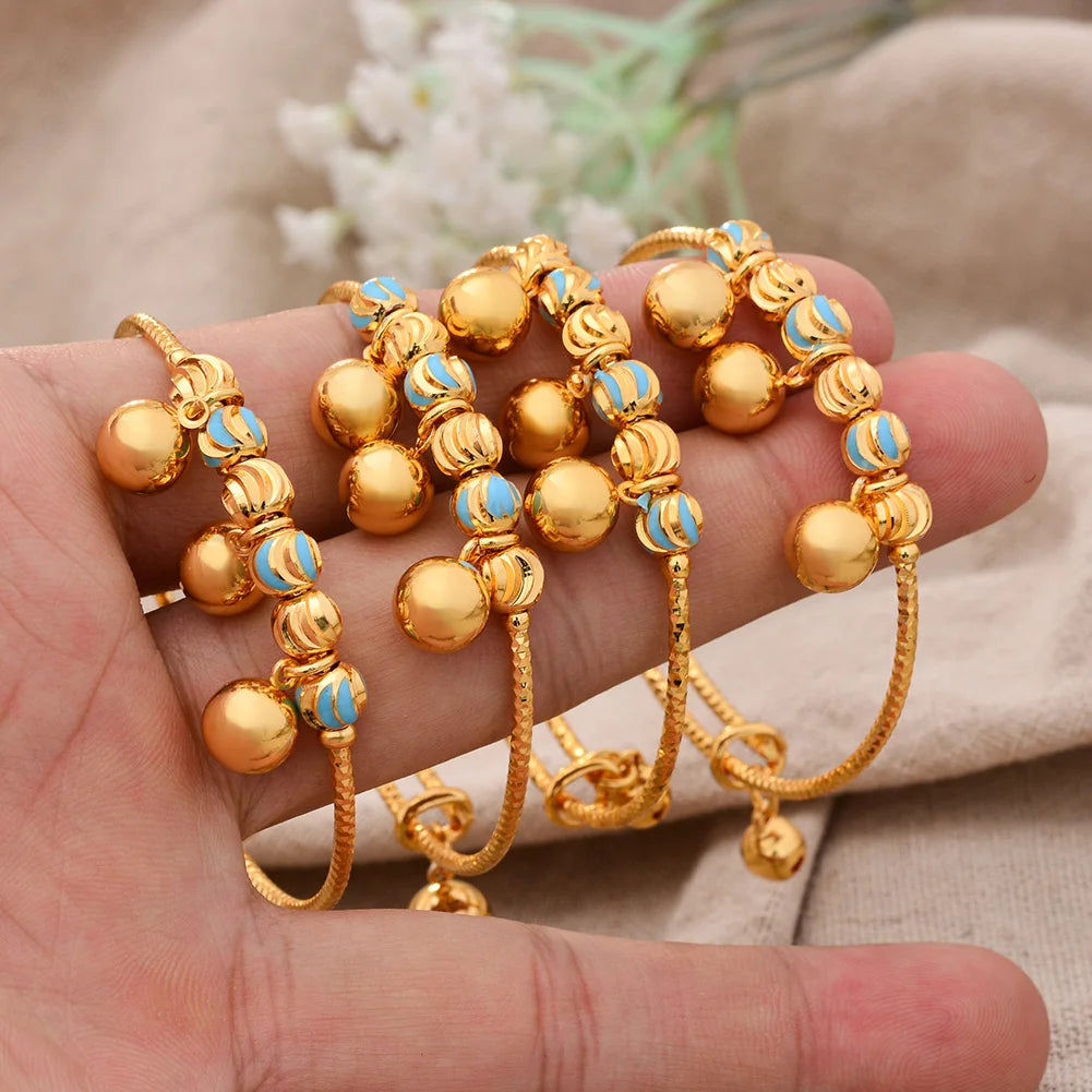 Baby Child Bangles Ethnic Dubai Gold Color Bangles Kids Bracelet Luxury Bracelet Dubai Bangles Child Jewelry Birthday Present