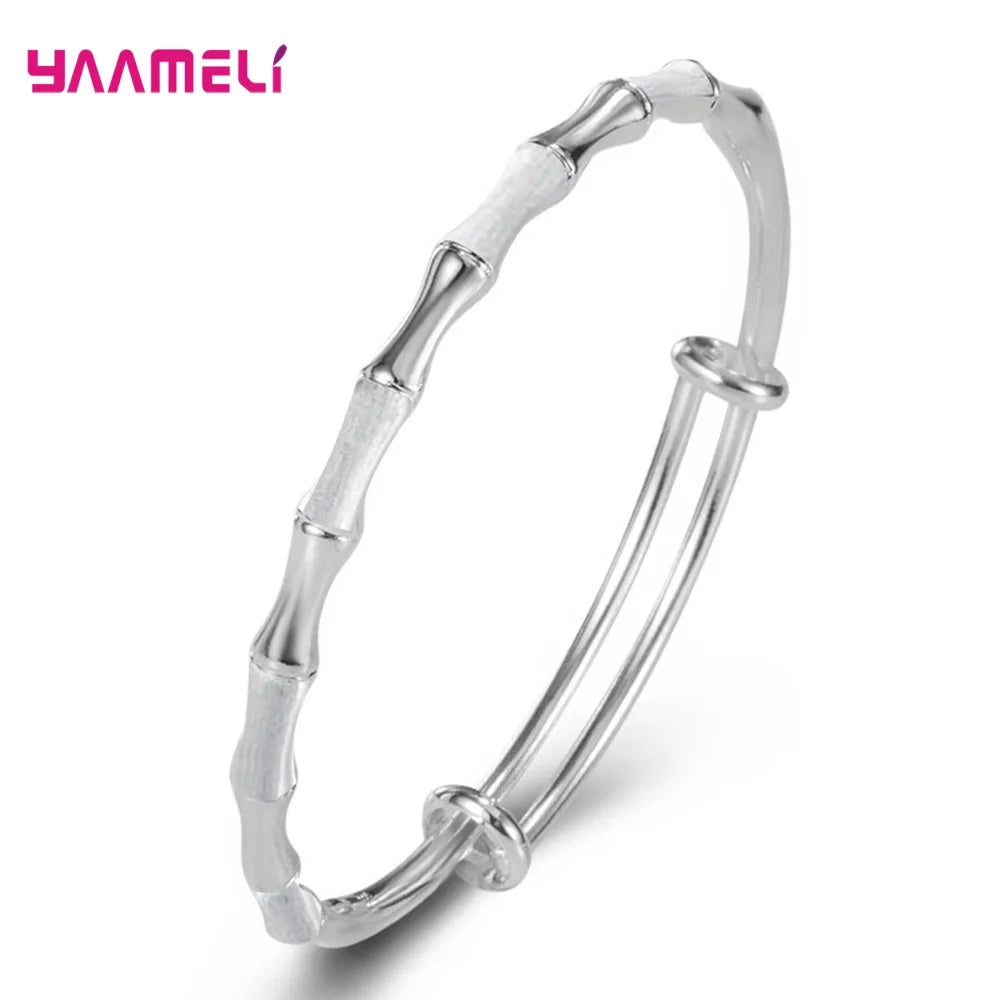 925 Sterling Silver Jewelry Bangles New Trend Bamboo Stylish Adjustable Wristband for Women Wedding Party Accessories