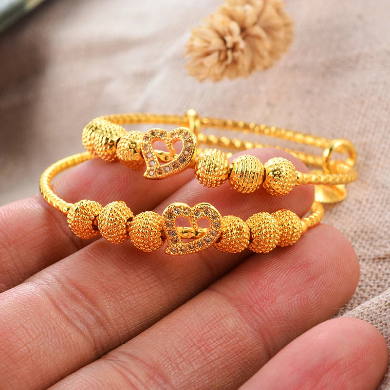 24K 4pcs Ethnic Gold Color Dubai Bangles Kids Bracelet Luxury Bracelet Dubai Bangles Child Jewelry Birthday Present