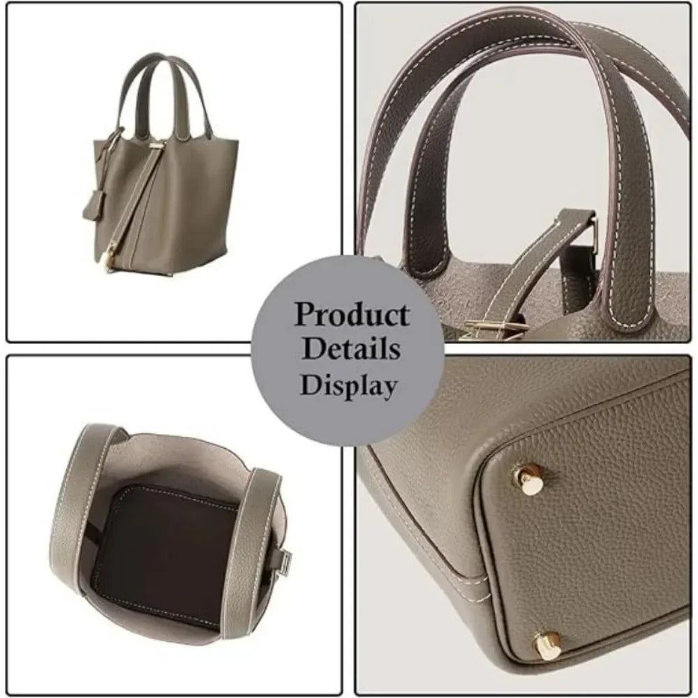 Ladies Handbag Female Bucket Bag Basket Shoulder Bag Travel BagLeather Bucket BagLarge Soft Leather Tote with Lock Daily