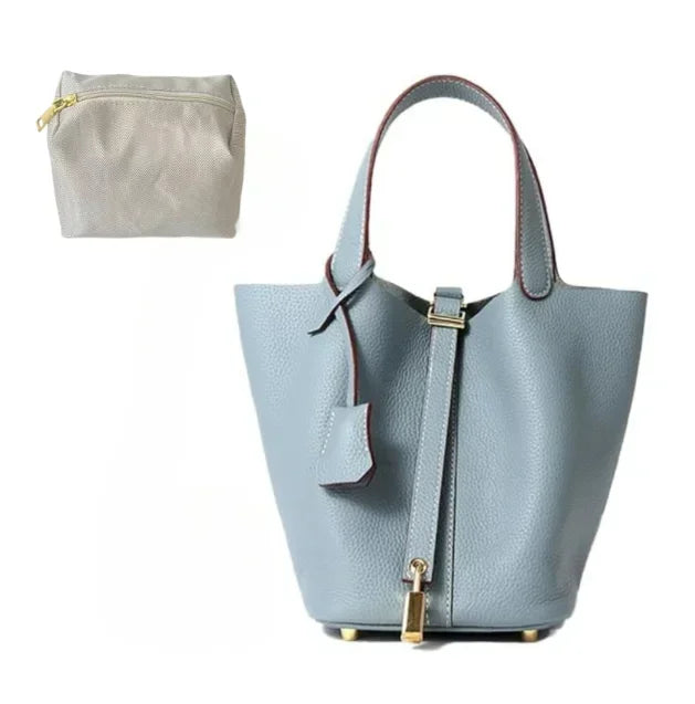 Ladies Handbag Female Bucket Bag Basket Shoulder Bag Travel BagLeather Bucket BagLarge Soft Leather Tote with Lock Daily