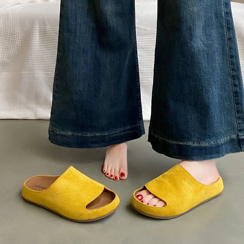 Women's Slides Plat Slippers Casual Closed Toe Round Toe Suede Clog Sandals Autumn New Retro Solid Color Fashion Shoes Slippers