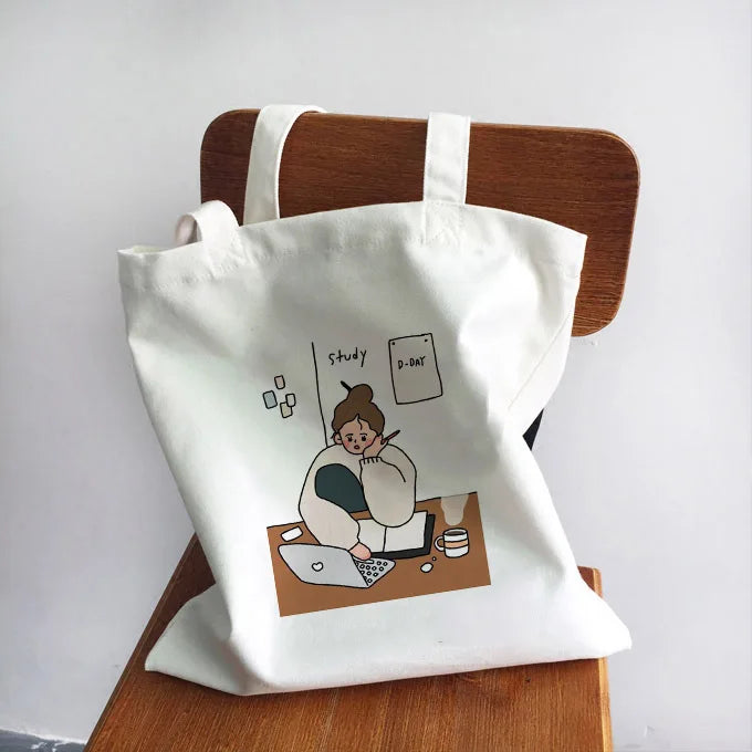 Ladies Handbags Girl Power Quotes Canvas Tote Bag Shopping Travel Women Eco Reusable Shoulder Shopper Bags High Capacity