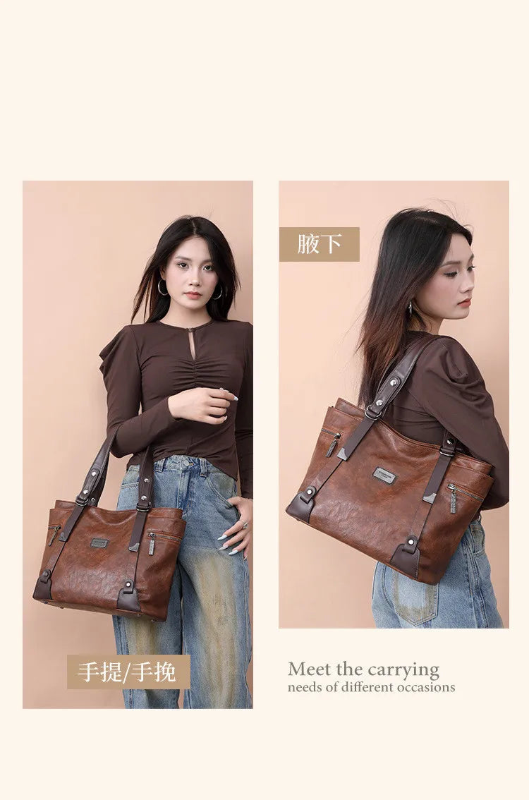 Large Handbags for Women Vintage Faux Leather Tote Bag Ladies Trend 2024 Designer Luxury Bag Black Brown Wine Red Blue Green New