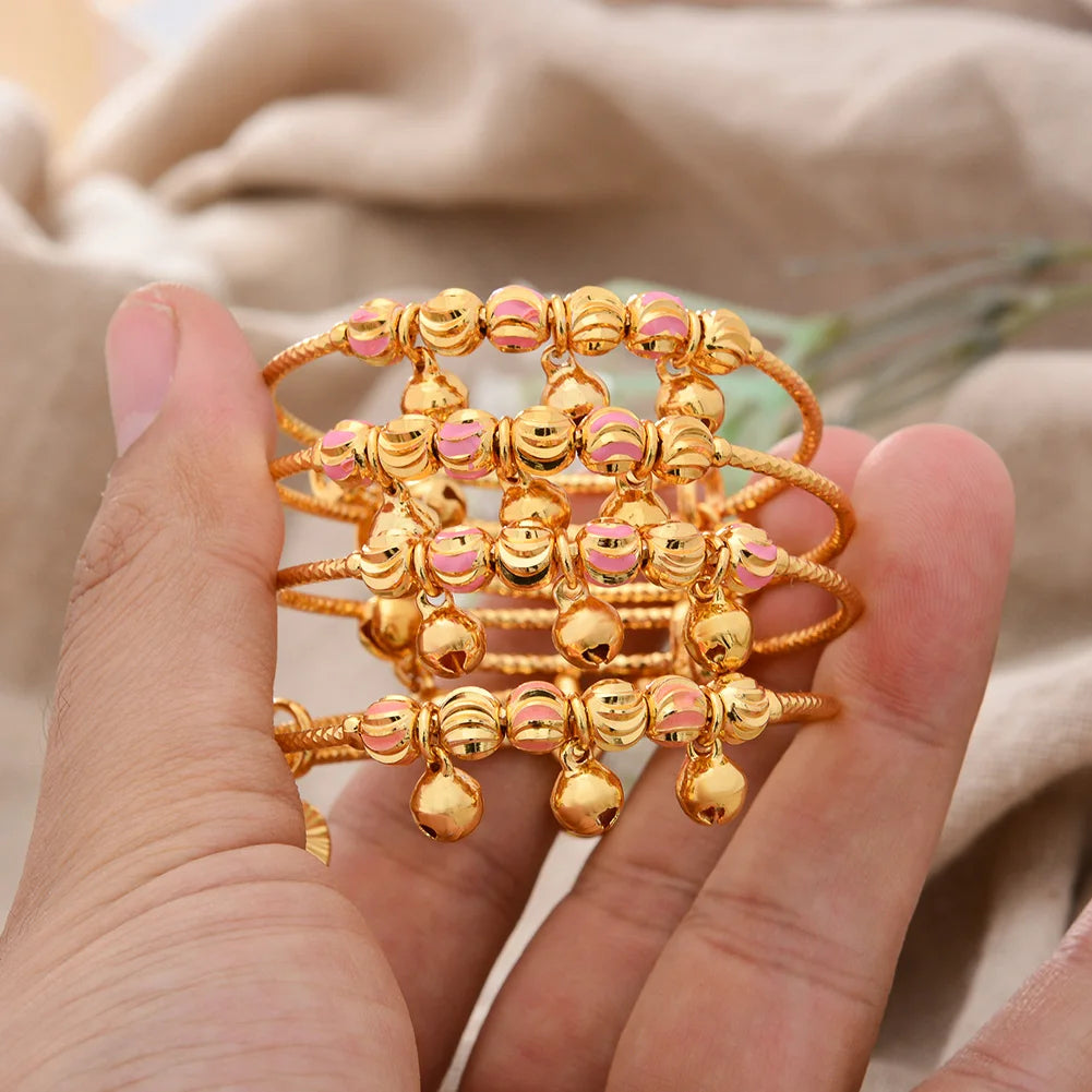 Baby Child Bangles Ethnic Dubai Gold Color Bangles Kids Bracelet Luxury Bracelet Dubai Bangles Child Jewelry Birthday Present