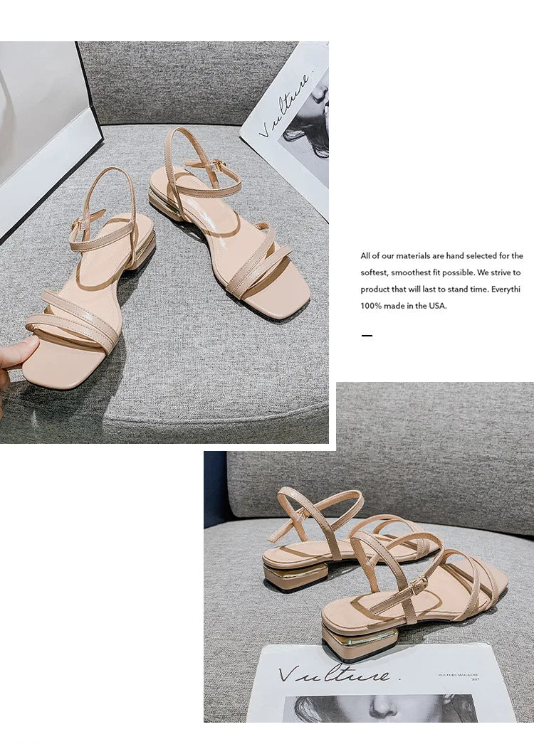 Sandals Ladies Square Heel Elegant Summer Slippers Gladiator Leather Ladies Slippers Fashion Ladies Sandals