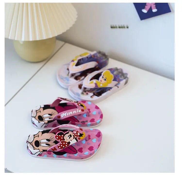 Disney Children's Flip-Flop Summer Indoor Cartoon Girl Mickey Mouse Sandals Princess Girl Slippers Pink Blue Shoes Size 24-35