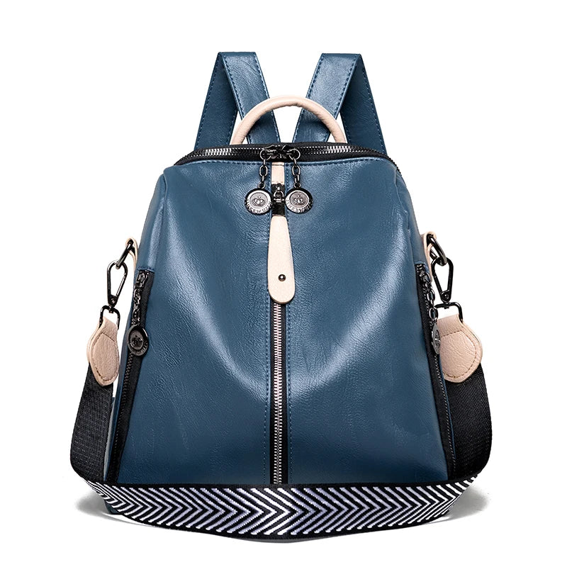 Panelled High Quality Leather Ladies Backpack Multifunctional Double Zipper Ladies Travel Backpack Fashion Ladies Shoulder Bag