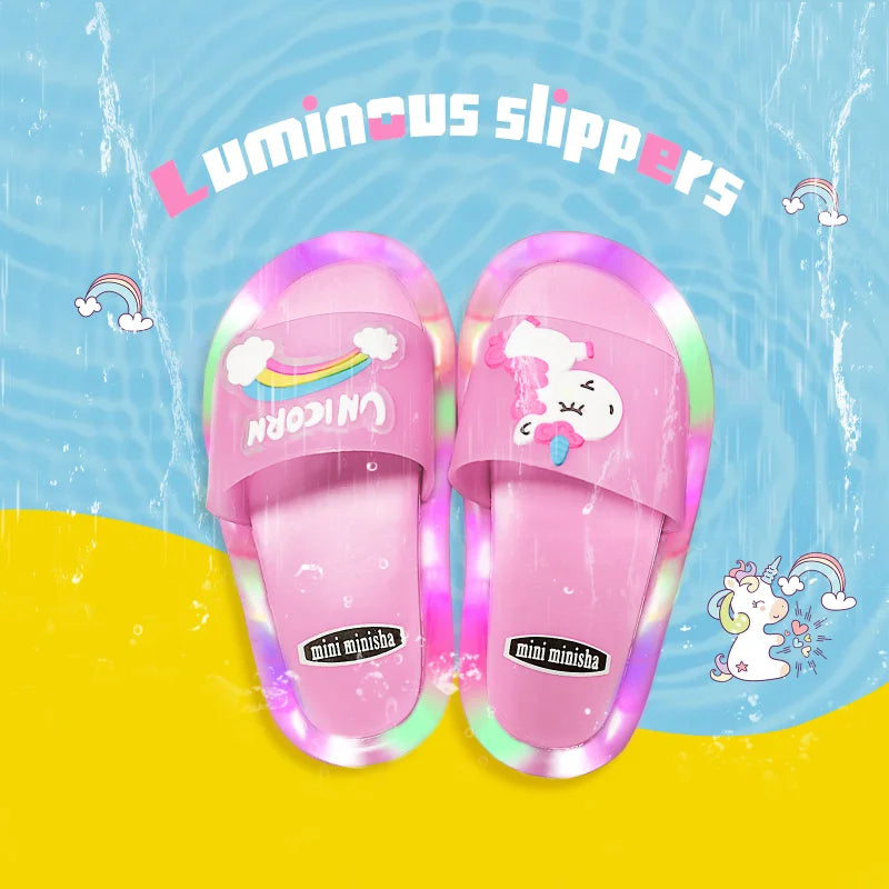 2023 Girl Slippers Children LED Kids Slippers Baby Bathroom Sandals Kids Shoes for Girl Boys Light Up Shoes Toddler