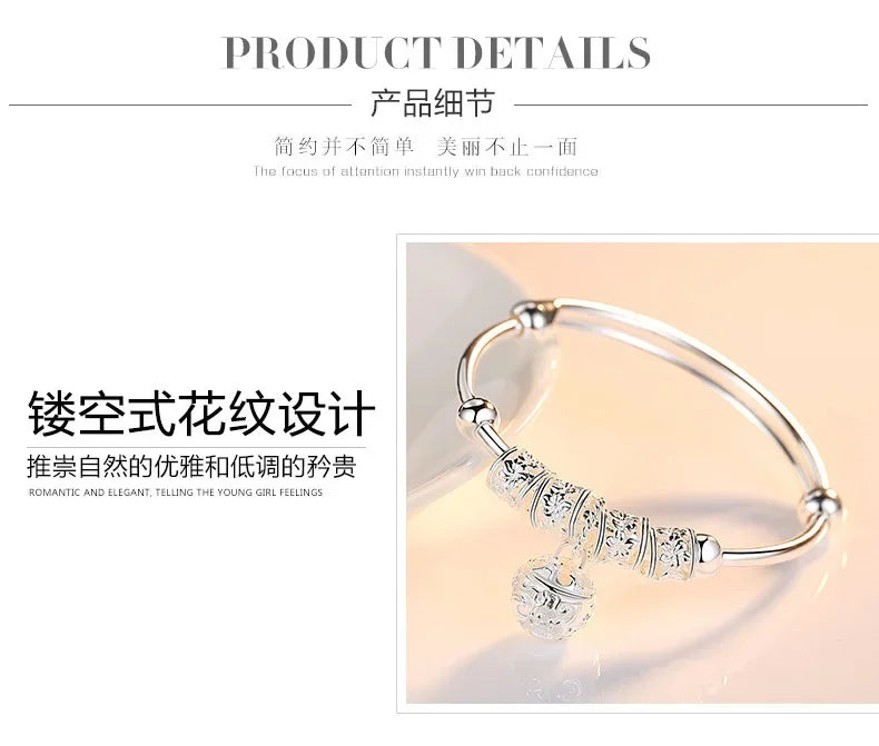 2024 Fashion Women Jewelry Gift Charm Artificial Stone Bangle Cuff Bracelet Ball Bell Pendants Sliver 925 Sterling Silver