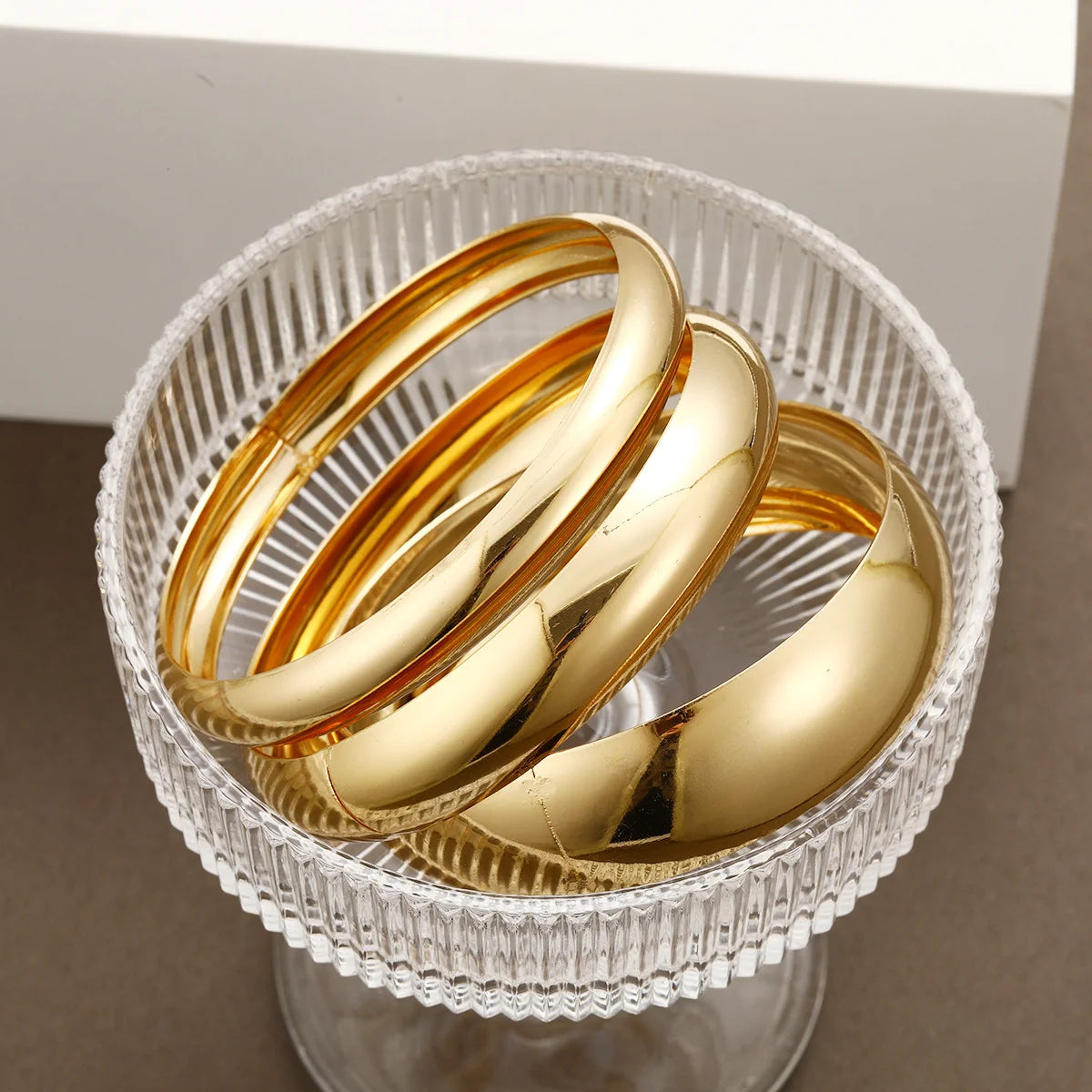 3 Pcs/Set Classic Gold Color Wide Bangles for Women Exaggerated Heavy Metal Big Bracelet Luxury Wedding Jewelry Accessories 2025