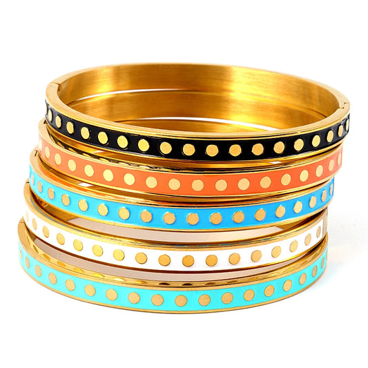 ZALMAN Colorful Enamel Wave Point Design Bangles & Bracelets for Women Round Gold Color Bangles Stainless Steel Bangles Wedding
