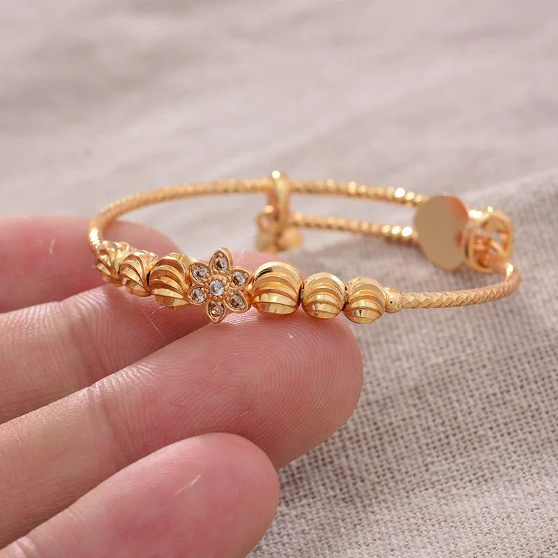 24K 4pcs Ethnic Gold Color Dubai Bangles Kids Bracelet Luxury Bracelet Dubai Bangles Child Jewelry Birthday Present