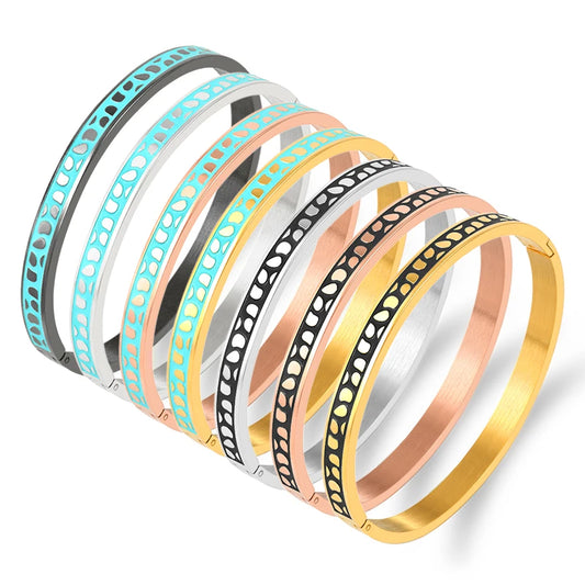 Geometry Jewelry Black Blue Enamel Bangles & Bracelets for Women Charm Bangles Stainless Steel Rose Gold Color Bangles
