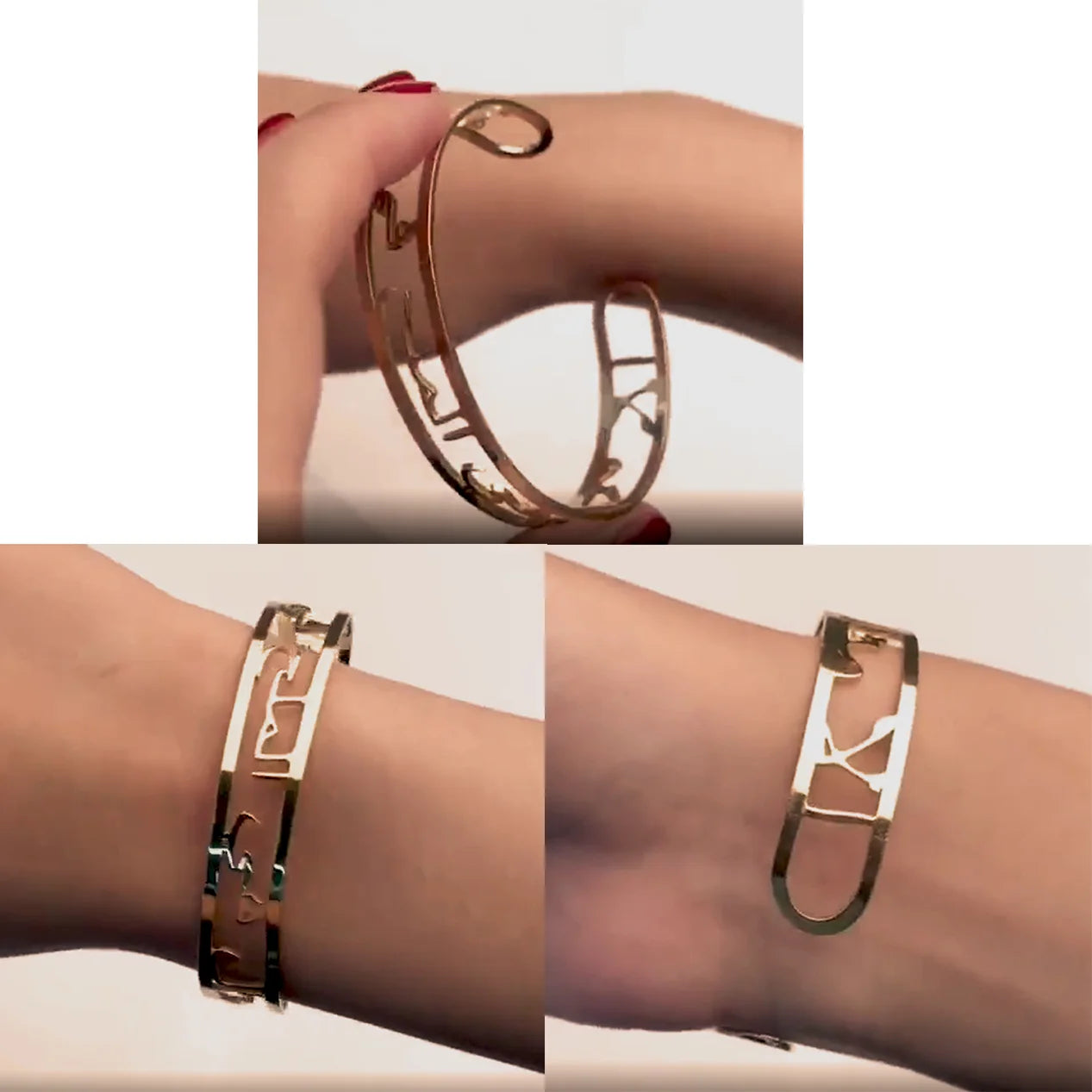 Gold Arabic Name Bangles Personalized Gold Stainless Steel ID Family Nameplate Bangles&Bracelet Faith Letter Bangles Adjusted