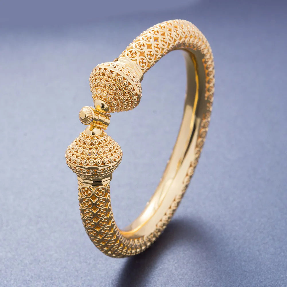 24k Luxury wedding Dubai Bangles Gold Color Bangles For Women Girls Wedding Bride India Bangles Bracelets Jewelry Gift Can Open