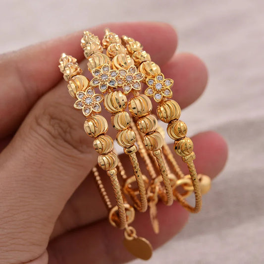 24K 4pcs Ethnic Gold Color Dubai Bangles Kids Bracelet Luxury Bracelet Dubai Bangles Child Jewelry Birthday Present