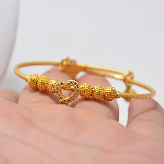 Dubai Arab Heart Stone Gold Jewelry Gold Color Bangles Child Bbay Children's Bangles Bracelets Ethiopian Jewelry Bangles Gift