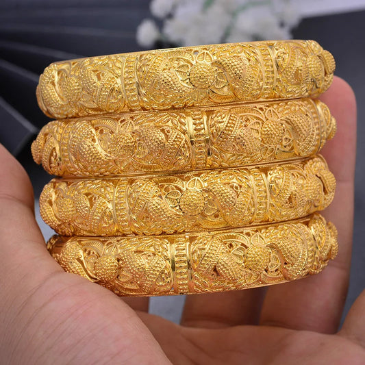 Top Quality Dubai Bangles  Gold Color Bangles For Women Vintage Bride Wedding Bracelet Bangles Africa Arab Jewelry