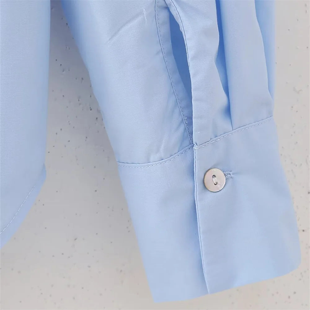 2024ZAR * New Spring/Summer Women's Wear European and American Style Fashion Artificial Jewelry Decoration Poplin Shirt