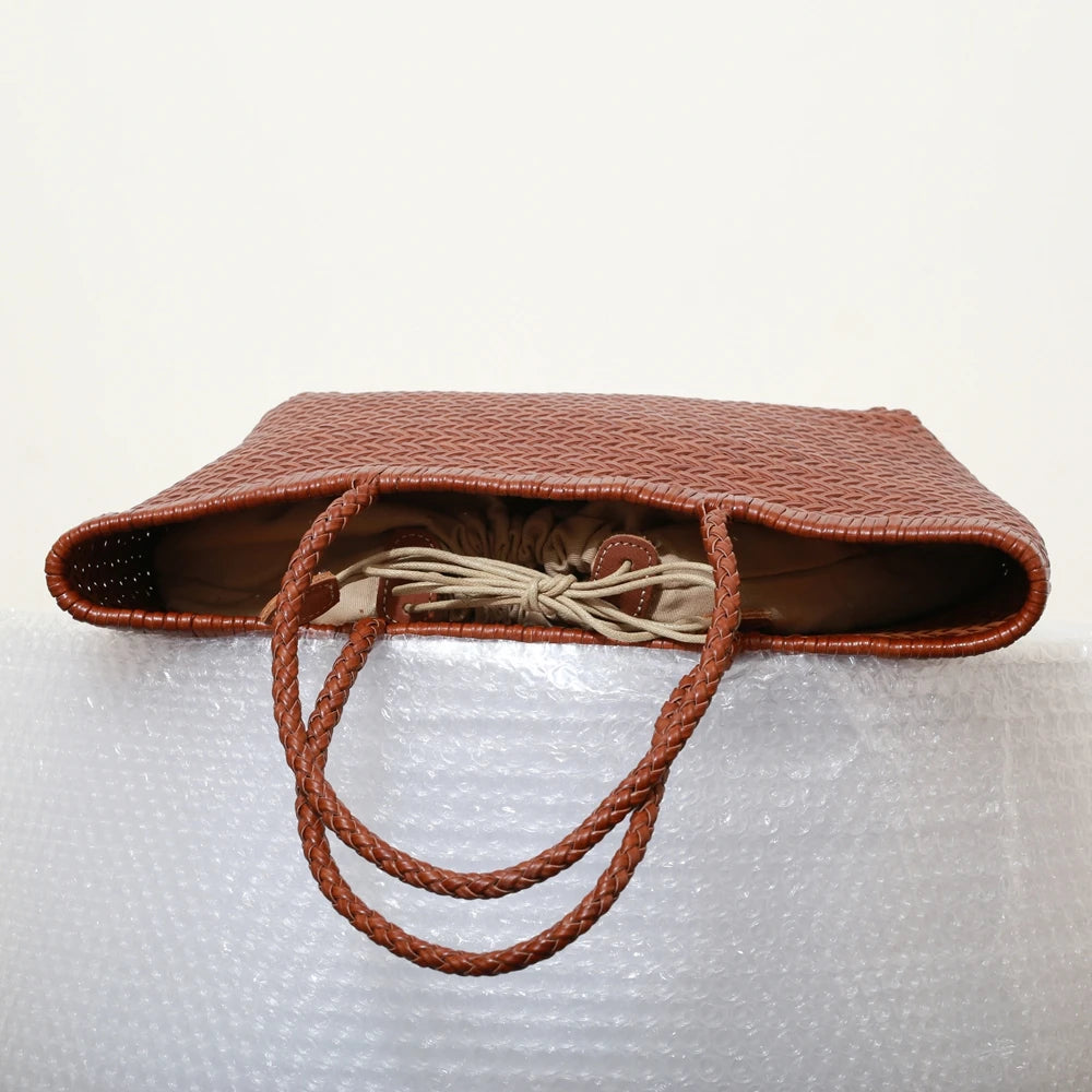 Handbags Women's Genuine Leather Shoulder Bag Weaving Casual Shopping Bag Vintage Big Tote Purse Cowhide Cross Hand Bags Lady