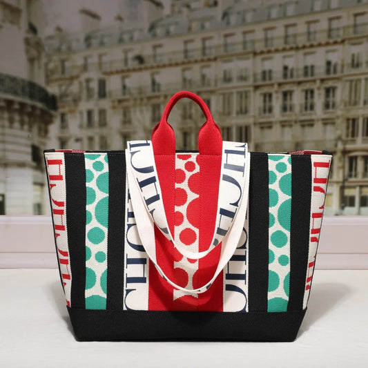 CH Classic Ladies Crossbody Bag Large Capacity Commuter Style Ladies Tote Bag Simple Stripe Design Ladies Shoulder Bag Letters