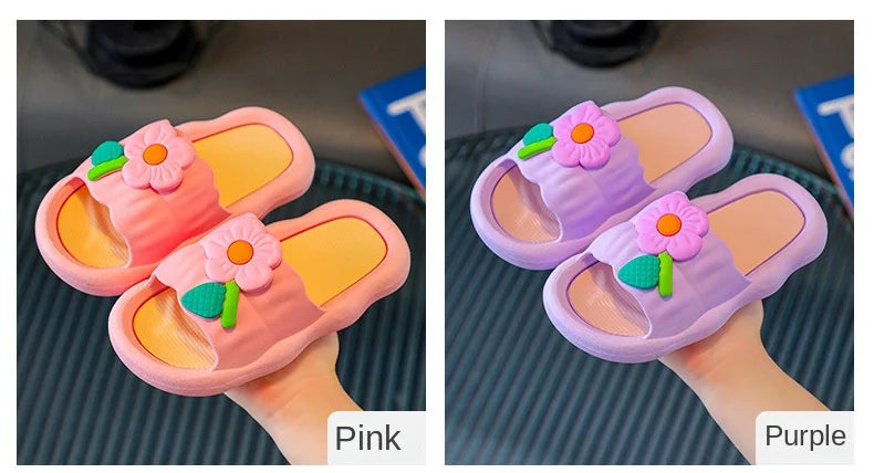2024 Summer New Cartoon Girl Slippers Soft Sole Home Shoes Anti Slip Sandals Flower Kid Shoes Flip Flops