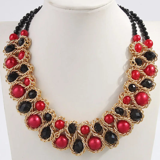 Fashio Simulated Pearl Jewelry Necklace Double Layer Choker Necklace Women Artificial Crystal Mixed Collar Handmade Jewelry Gift