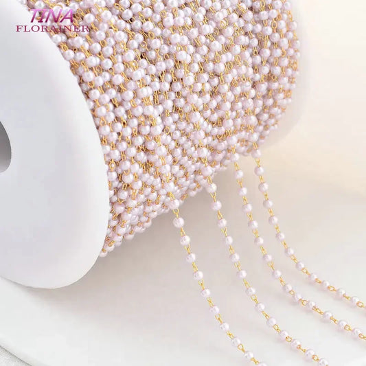 18k Gold Color Plated 3MM Artificial pearl Chain for DIY handmade jewelry making  fashion bracelet necklace chain