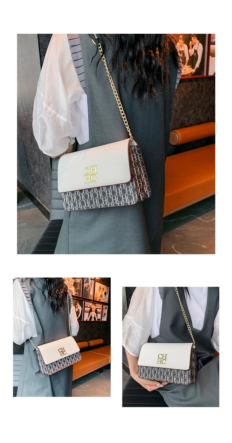 CH Multi Embossed Ladies Handbag Classic Ladies Crossbody Bag Ladies Shoulder Bag Fashion Luxury Brand Pure Color Design